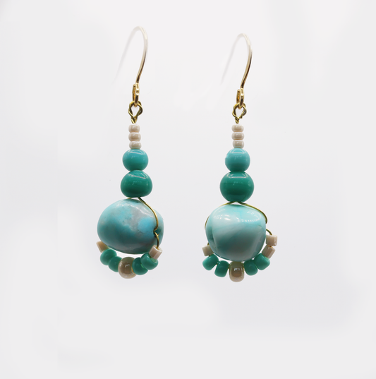 18 Carat gold plated chalcedony stoned earrings. and vintage blue beaded earrings. 
