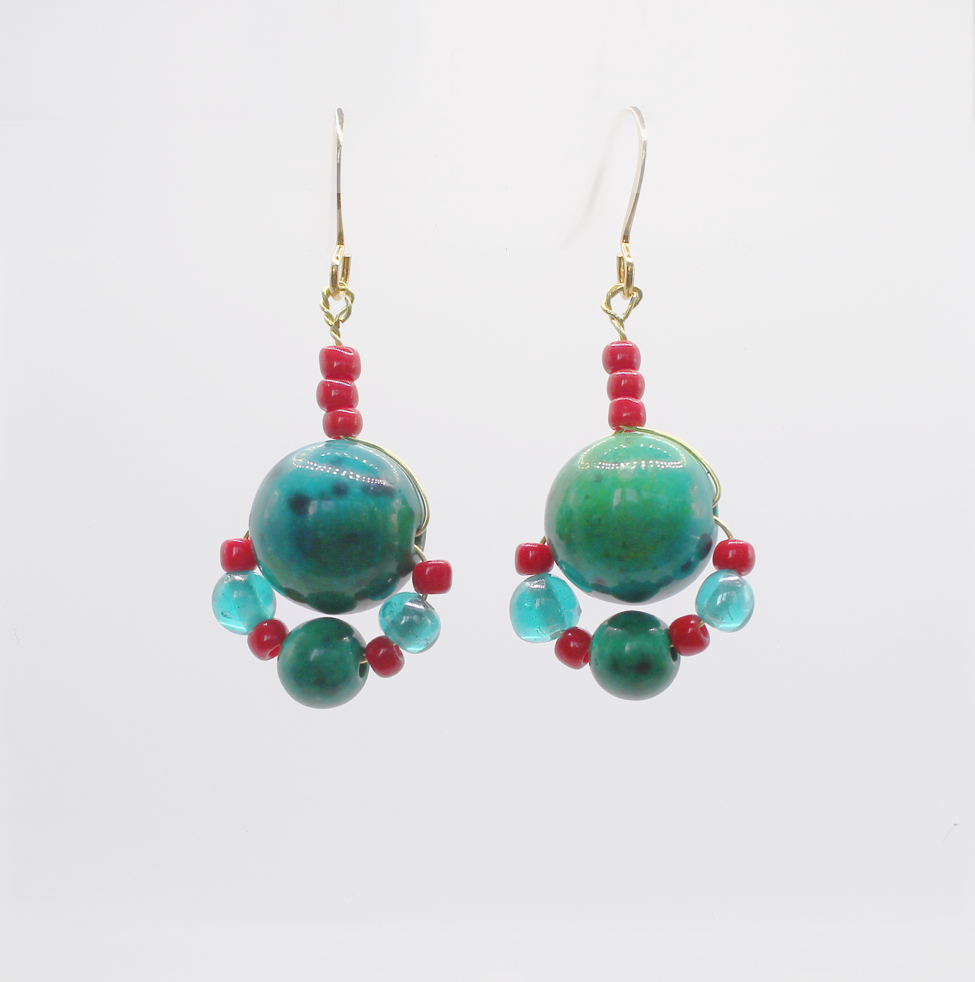 Handmade Chrysocolla earrings  and vintage turquoise beads. 18 carat gold plated. 