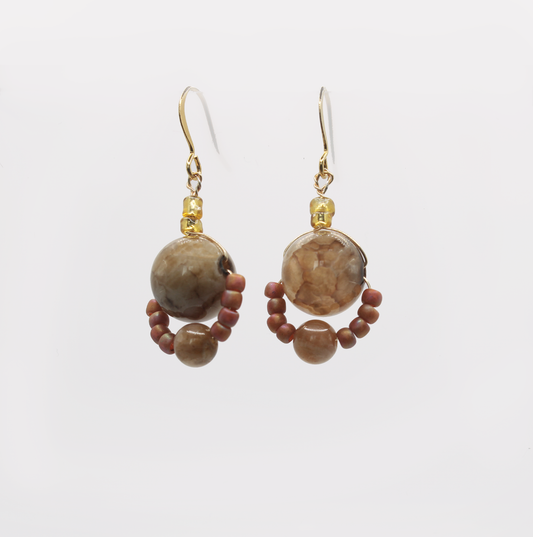 Handmade brown Amazonite stone earrings + vintage glass beads.