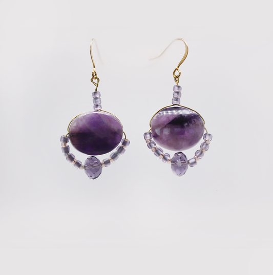 Handmade purple amethyst earrings, 18 carat gold plated. 