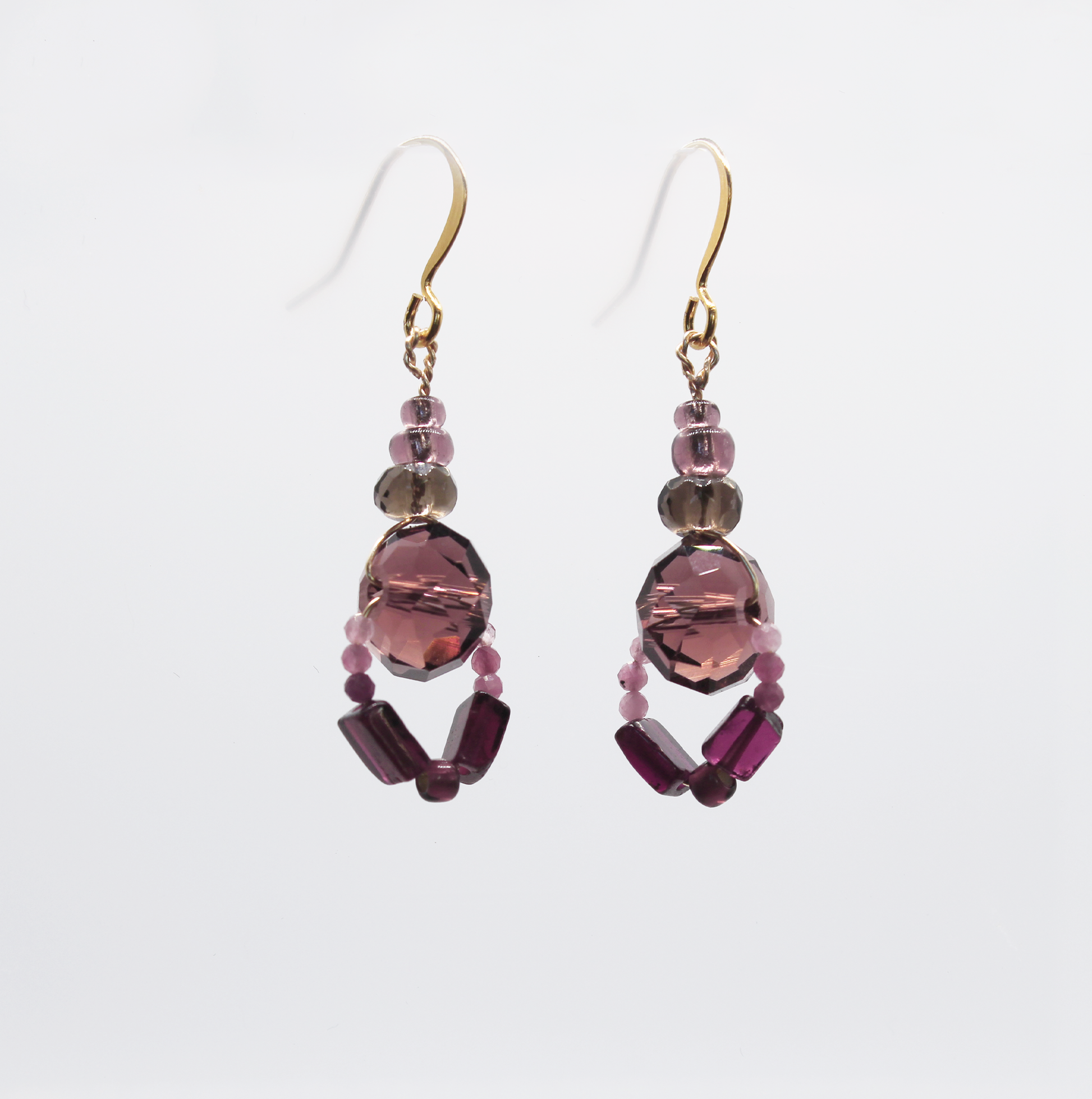 Handmade  vintage cut glass  earrings with square cut garnets.