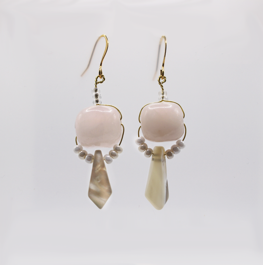 Handmade Rose Quartz earrings with and mother of pearl.