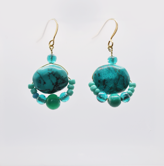 Handmade earrings with Turquoise howlite and vintage glass beads.
